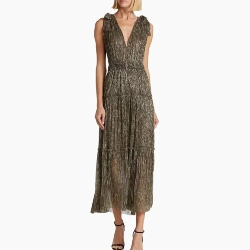 Sabina Musayev  Designer Metallic Gold Glam Maxi Dress SZ M